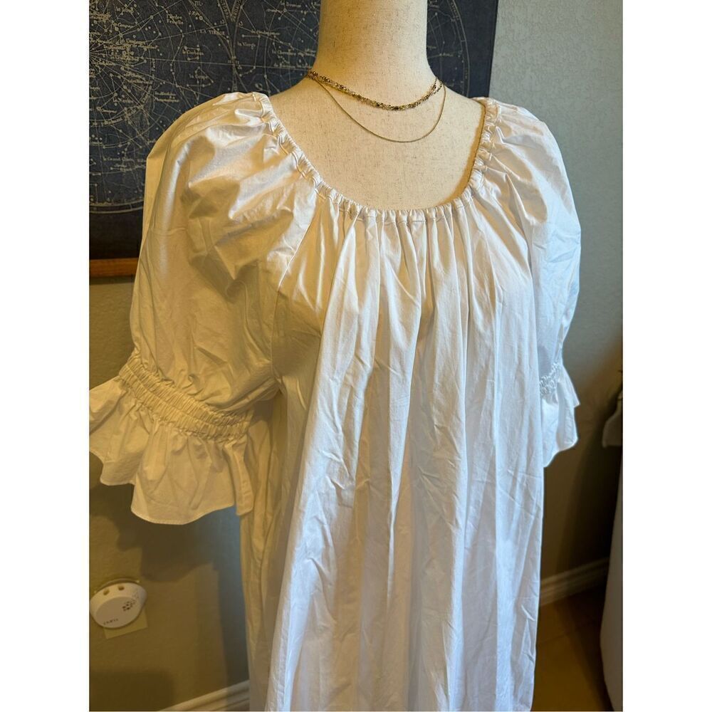 NWT Ephemera White Cotton Maxi Short Sleeve Lightweight Flowy Dress Women Size L - Picture 2 of 15